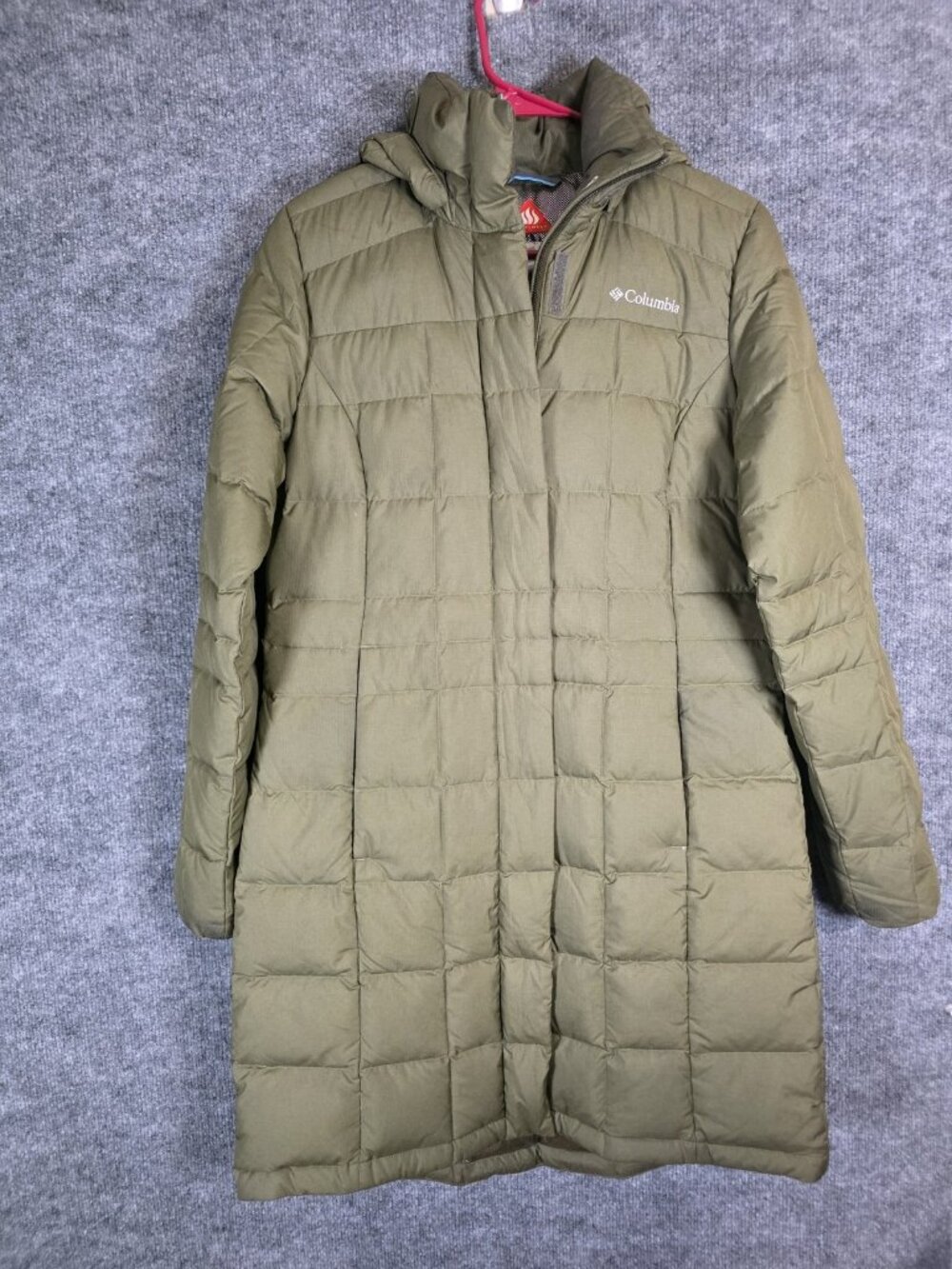 Columbia Coat women Size S Green 600 Turbo Omni-Heat Down Hooded Quilted Parka